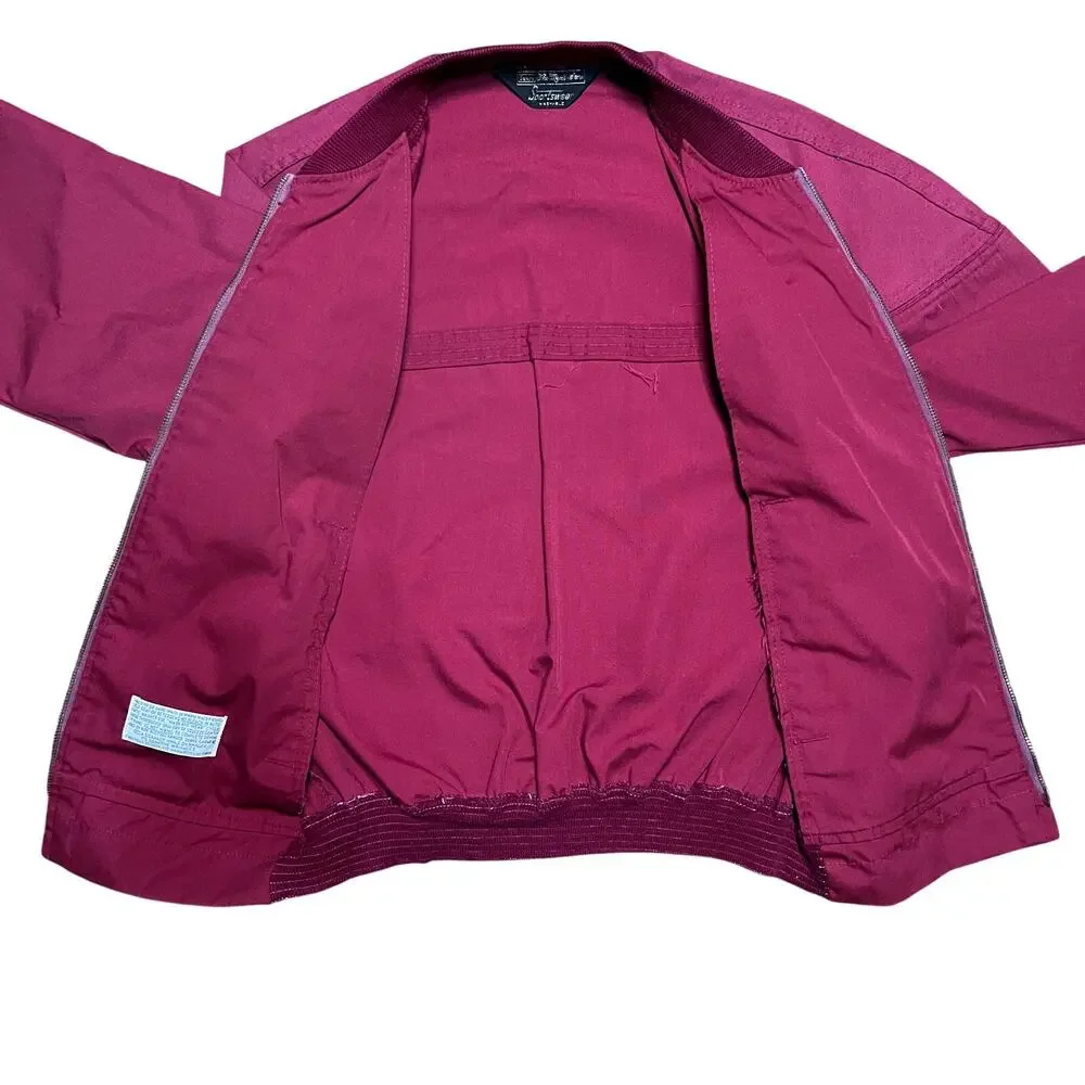 Vintage Sears Bomber Jacket Burgundy Maroon Zip Front Retro Mens Size Large